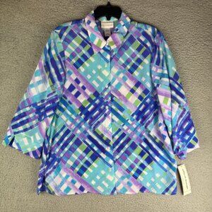 Alfred Dunner Classics Brights Blouse Size Large NWT Turquoise Purple Blue